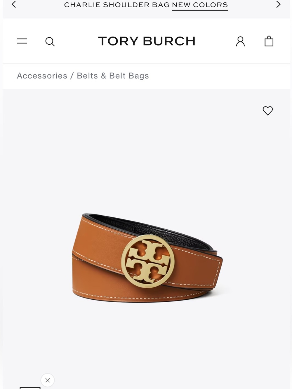Tory Burch both side Cognac Leather Belt with Gold Logo Buckle